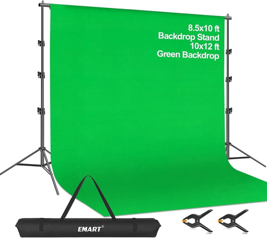 Photo Video Studio 8.5 X 10Ft Green Screen Backdrop Stand Kit, Photography Background Support System with 10 X12Ft 100% Cotton Muslin Chromakey Backdrop